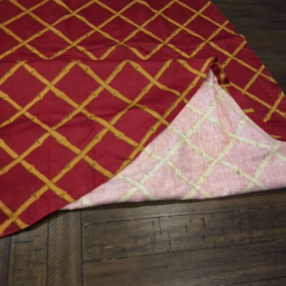 Vtg MCM Tablecloth Cotton 71” Round Cohama Pomp Ano Fabric Homemade Bamboo Rust - Picture 4 of 12